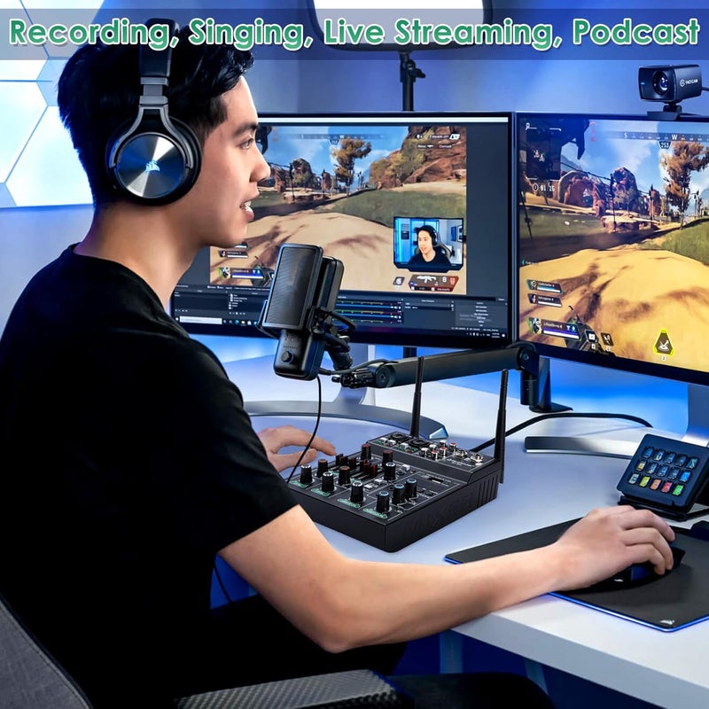 Dejasound Pro 5 Channel Audio Mixer Mic Set for Live Streaming, Family Karaoke, Studio Recording, Bluetooth Dual Wireless Microphone System with USB Interface & 48V Phantom Power - Image 4